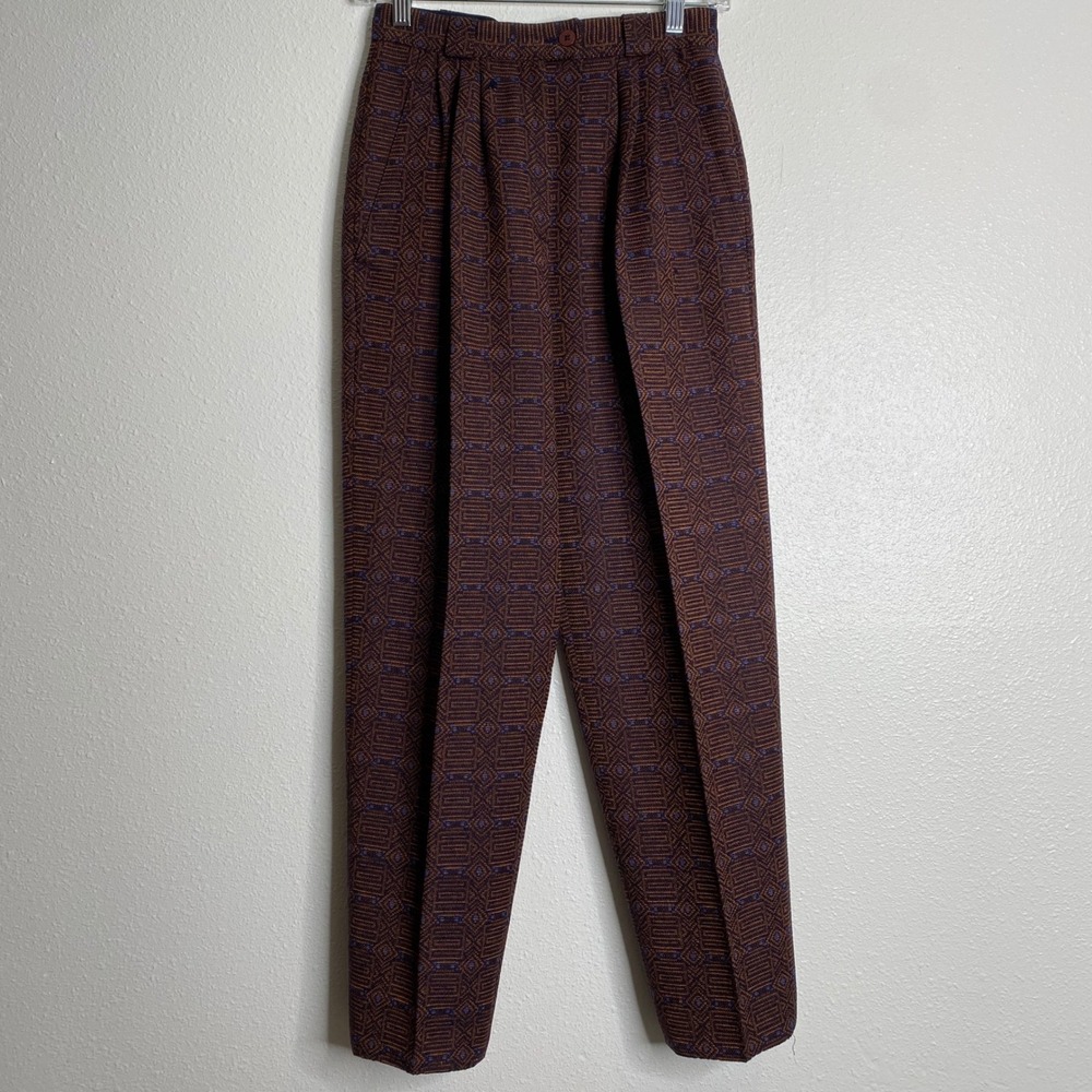 Mondi Wool Blend Trousers Geometric‎ Print High Waist Vintage Made In Germany S